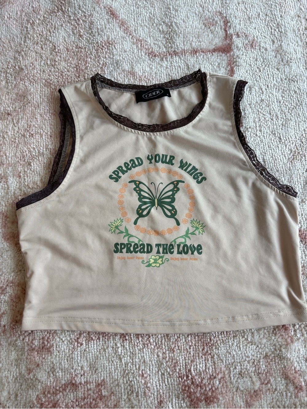 Cider butterfly graphic lace tank top